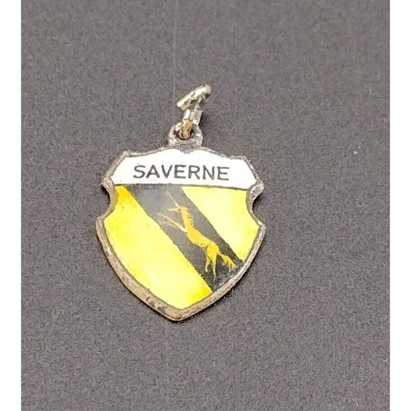 Vintage Saverine Charm Coat of Arms Enamel Travel Souvenir Badge Gold Tone - Picture 1 of 4